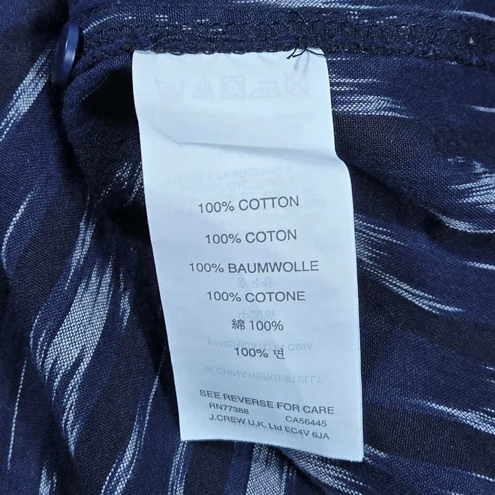 J.Crew Womens Blue Ikat Cotton Popover Shirt Side‎ Stripe C7188 Size 6